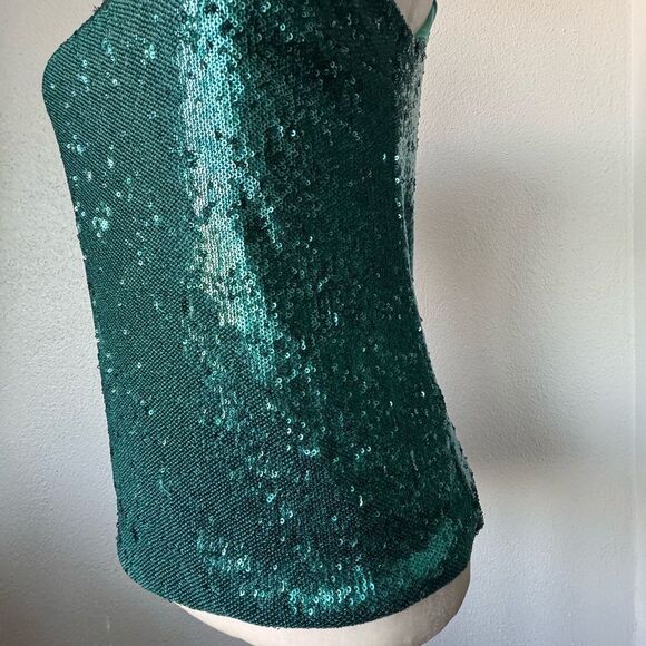 Imperial Green Sequin Tank Top Dressy Lined Party SZ S - Picture 10 of 13